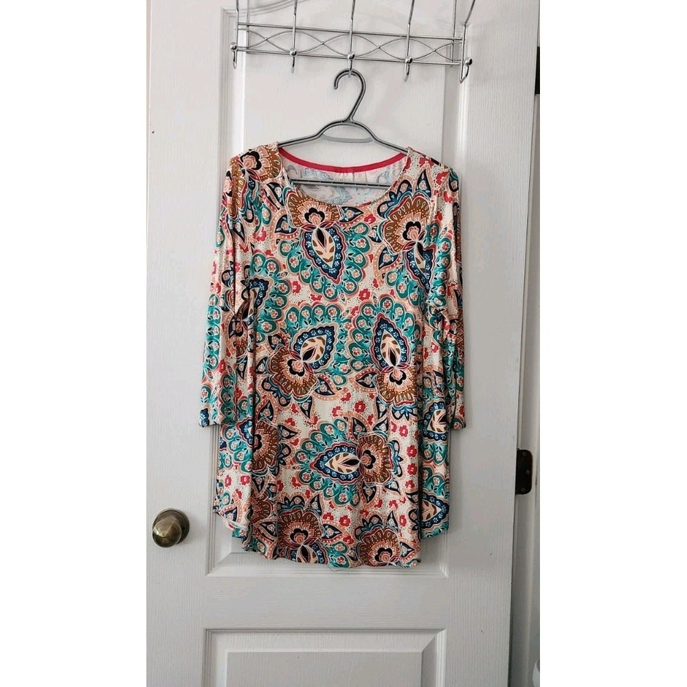 Chico's Bombay Medallion Women's  Tunic‎ Top Stretch 3/4 Sleeves Floral Sz S (4)